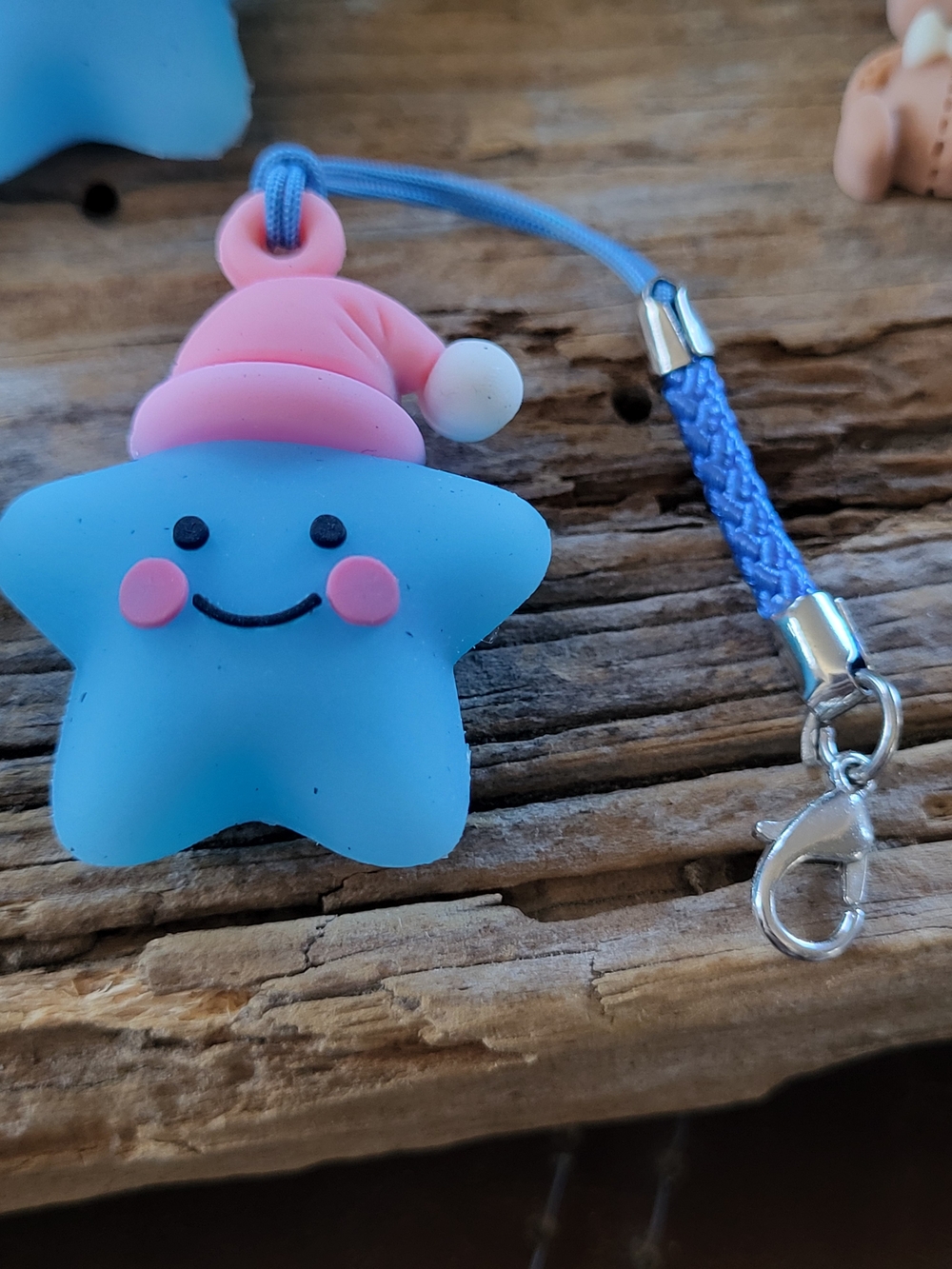 Blue Star Silicone Phone Charm with Pink Hat